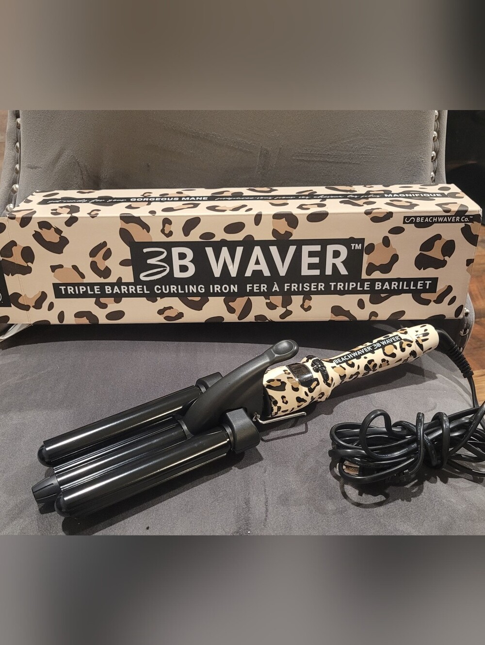 3B Waver Triple Barrel Curling Iron in Leopard Pattern -